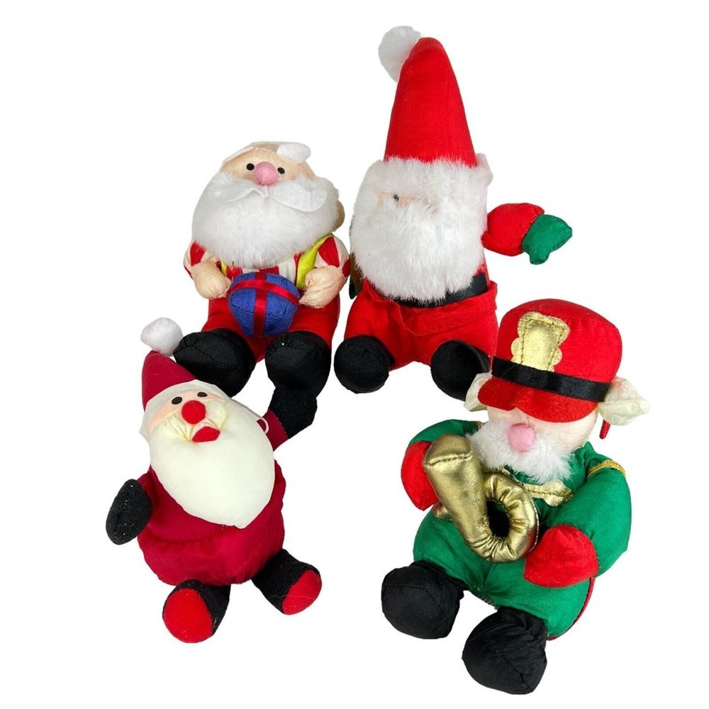 1993 Stuffins Christmas Ornaments Plush Nylon Material Santa Claus Vintage Set